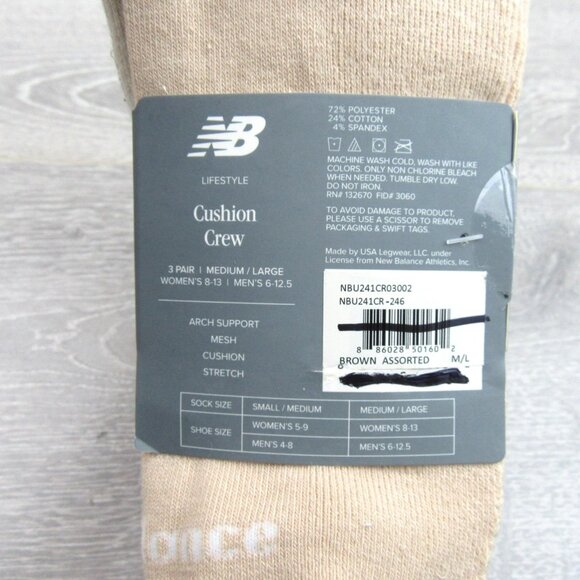 New Balance Cushion Crew Socks Mens Size 6-12.5 / Womens Size 8-13 (3-Pack) NEW - Picture 16 of 16